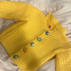 Y2K Baby Unisex Yellow Knit Sweater with Fish Buttons 🐠🐟🎏🐡💛